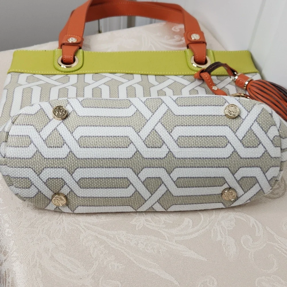 Spartina 449 Veranda Day tote shoulder purse lime green beige coastal leather - Picture 8 of 10